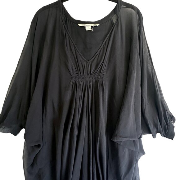 DVF Diane von Furstenberg V-Neck Fleurette Silk Chiffon Mini Dress Black Size 4 - Picture 6 of 14